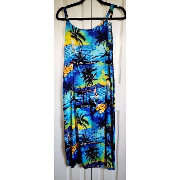 J. Perkins L Vintage Maxi Dress‎ Ttropucal Ocho Rios Dunns River 80's Cotton - Picture 1 of 8